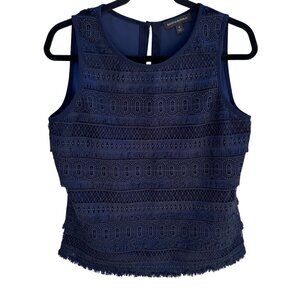 Banana Republic Womens Navy‎ Sleeveless Lace Crochet Fringe Overlay Blouse Top S